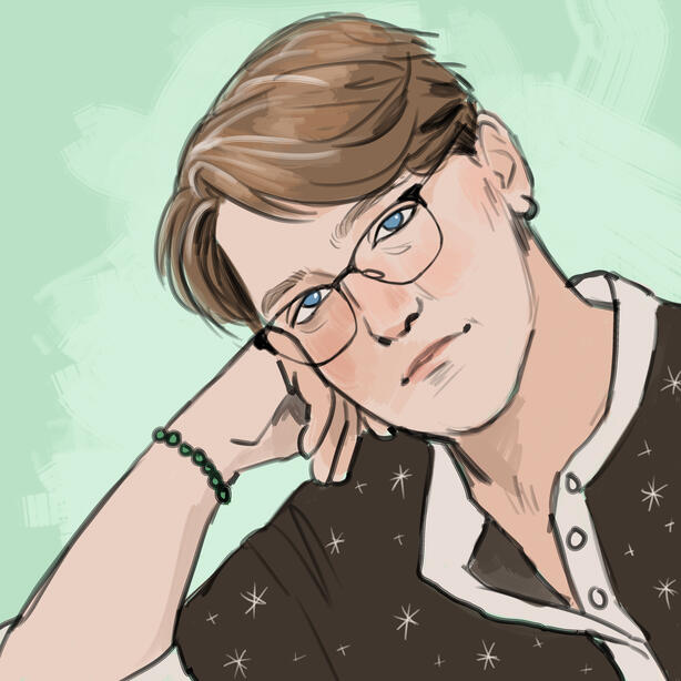 A sketch portrait of Bee Federkiewicz.