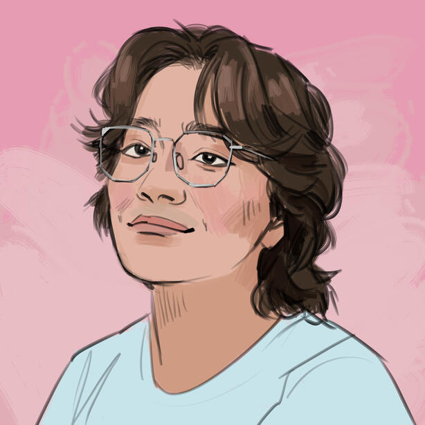 A sketch portrait of Jun Sullivan.